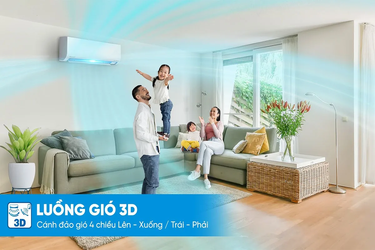 Gió thổi 3 chiều, làm mát đều khắp không gian sống